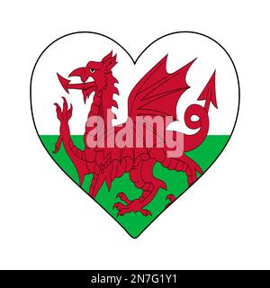 Wales Heart Shape Flag. Love Wales. Visit Wales. Northern Europe. Europe. European Union. Vector Illustration Graphic Design. Stock Vector