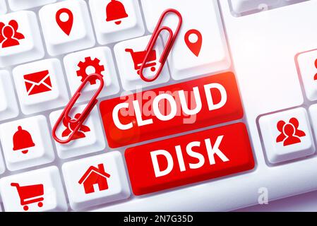 Hand writing sign Cloud Disk. Business showcase web base service that provides storage space on a remote server Stock Photo
