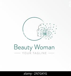 Line art Side face and dandelion blown by wind image graphic icon logo design abstract concept vector stock. used as a symbol related to Beauty nature Stock Vector