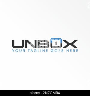 Letter or word UNBOX sans serif font with Arrow or up image graphic icon logo design abstract concept vector stock symbol related to wordmark. Stock Vector
