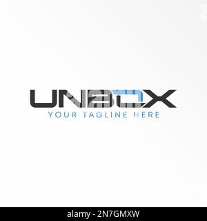 Letter or word UNBOX sans serif font with cut flip recycle image graphic icon logo design abstract concept vector stock symbol related to wordmark. Stock Vector