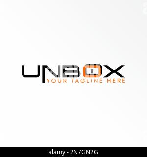 Letter or word UNBOX sans serif font with Arrow or up image graphic icon logo design abstract concept vector stock symbol related to wordmark. Stock Vector