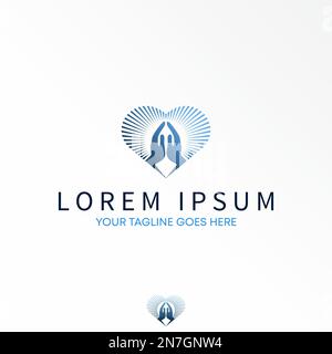 Line art Love ray and Hands pray image graphic icon logo design abstract concept vector stock. Can be used as a symbol related to religion or hope. Stock Vector
