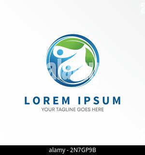 2 Body human and stalk leaves in Circle image graphic icon logo design abstract concept vector stock. Can be used as a symbol related to nature green Stock Vector