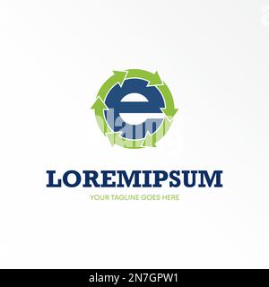 Letter or word E sans serif font and Recycle arrow around image graphic icon logo design abstract concept vector stock related to initial or green. Stock Vector