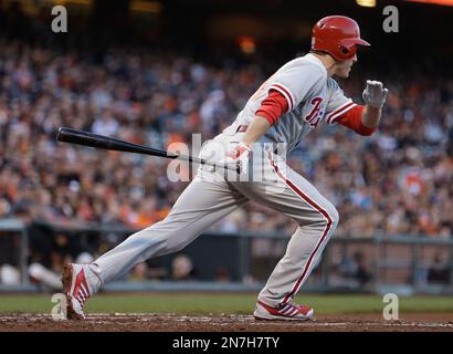 Philadelphia Phillies' Chase Utley heads to the plate past Florida