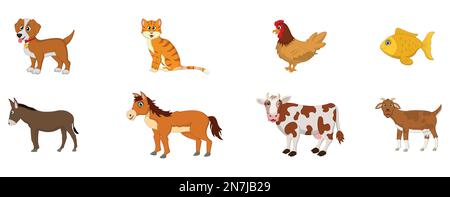 Farm set with animals, pets isolated on a white background vector illustration. Stock Vector