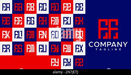 Simple line square letter F logo design. Abstract box FF F letter logo vector. Stock Vector