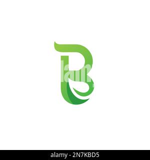 Green leaf and letter B logo design vector. Stock Vector