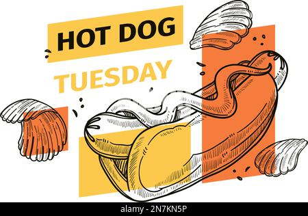 Hot dog Tuesday, street food promotional banner Stock Vector