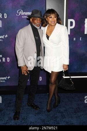 Hollywood, California, USA. 09th Feb, 2023. (L-R) LeVar Burton and Stephanie Cozart Burton arrive for the Los Angeles premiere of the third and final season of Paramount 's original series 'Star Trek: Picard' held at TCL Chinese Theatre on February 09, 2023 in Hollywood, California. Credit: Jeffrey Mayer/Jtm Photos/Media Punch/Alamy Live News Stock Photo