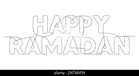 One continuous line of Ramadan word. Thin Line Illustration vector concept. Contour Drawing Creative ideas. Stock Vector