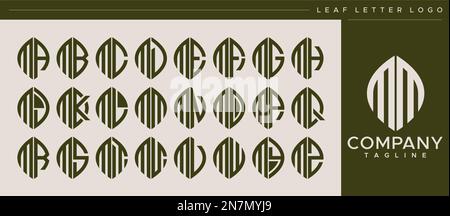 Modern line leaf letter M logo design. Abstract leaf MM M letter logo vector set Stock Vector