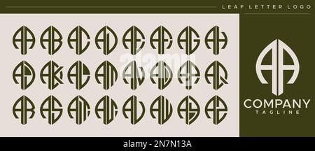 Modern line leaf letter A logo design. Abstract leaf AA A letter logo vector set Stock Vector