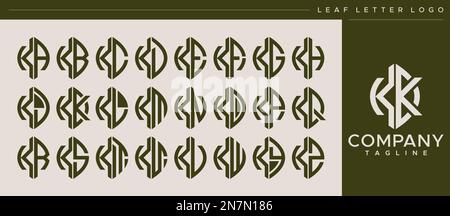 Modern line leaf letter K logo design. Abstract leaf KK K letter logo vector set Stock Vector