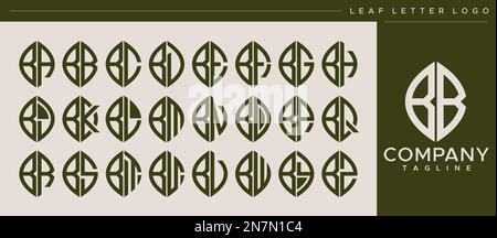 Modern line leaf letter B logo design. Abstract leaf BB B letter logo vector set Stock Vector