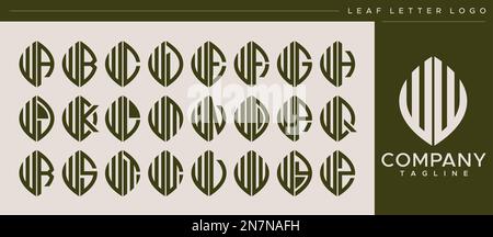 Modern line leaf letter W logo design. Abstract leaf WW W letter logo vector set Stock Vector