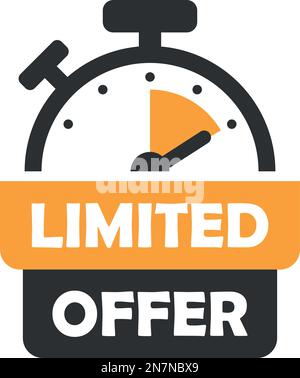 Limited offer icon in flat style. Promo label with alarm clock vector illustration on isolated background. Sale promotion sign business concept. Stock Vector