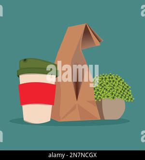 Coffee Business Concept - making coffee and serving a paper cup of hot coffee in cafe. Hand drawn in thin line style, vector illustrations. Vector illustration Stock Vector