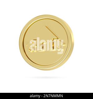 Gold metal three home icon. 3d gold minimal modern home symbol isolated on white background, homepage,  mobile app icons, 3D rendering Stock Photo