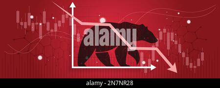 Bear run or bearish market trend in crypto currency or stocks. Trade exchange background, down arrow graph for red crash in market Global economy Stock Vector