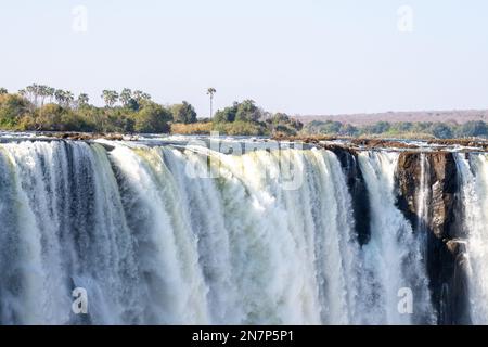 Close-up of the victoria falls in Zimbabwe, on a late afternoon. Stock Photo