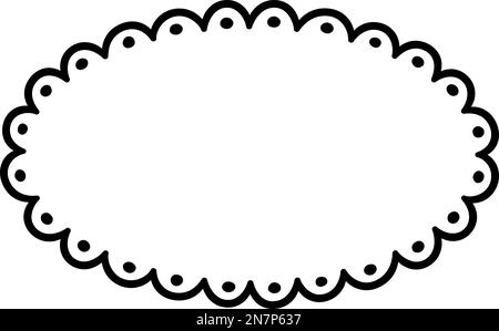 Premium Vector  Doodle circle scalloped frame hand drawn scalloped edge  ellipse shape simple round label form flower silhouette lace frame vector  illustration isolated on white background
