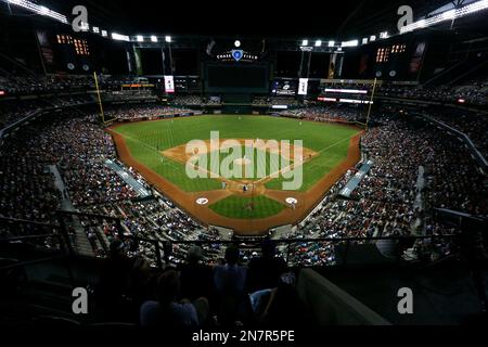 23 APRIL 2014: A general view from the new Rooftop portion of the upper right  field bleacher seats of Coors Field as the Rockies take on the Giants on a  Wednesday afternoon