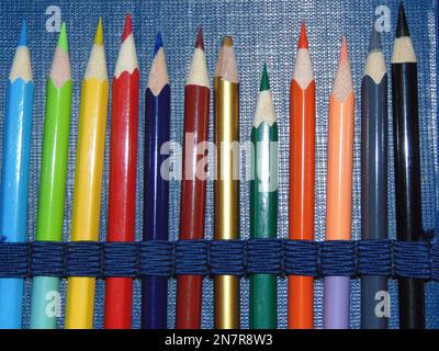 Colored pencils in a pencil case Stock Photo