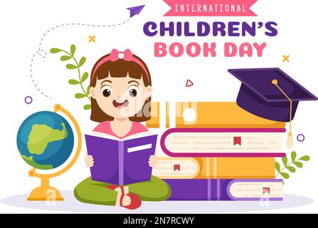 International Children's Book Day on April 2 Illustration with Kids Reading or Writing Books in Flat Cartoon Hand Drawn for Landing Page Templates Stock Vector