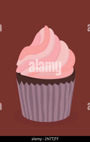 pink a raspberry cupcake muffin with cream for the holiday sweet Stock Vector