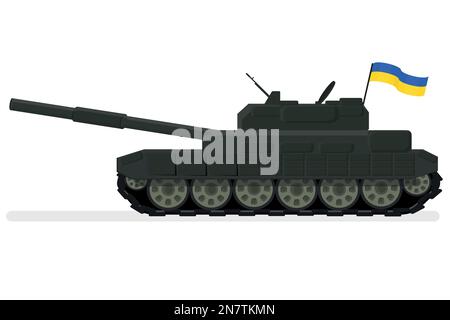 an ukrainian green tank with flag army war conflict Stock Vector