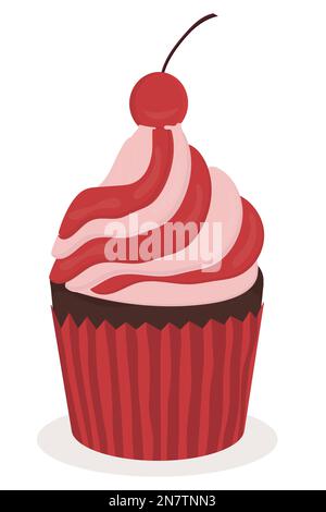 a beautiful cherry muffin cupcake for the holiday sweet Stock Vector