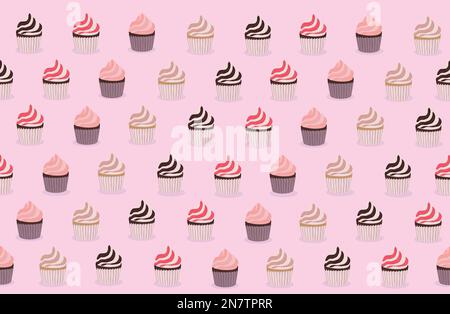 a set of cupcakes of different colors and flavors vector illustration holiday sweets pattern texture Stock Vector