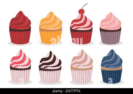 a set of cupcakes of different colors and flavors vector illustration holiday sweets Stock Vector