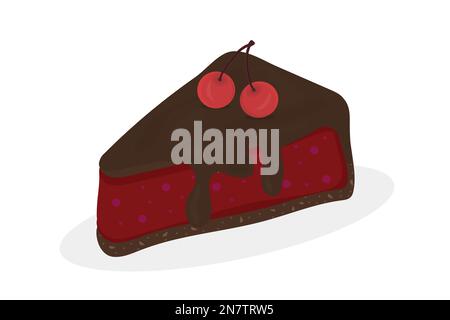 piece of chocolate and cherry cake on a white background soufflé sweetness Stock Vector