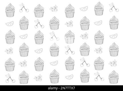 a texture pattern for fabrics background of muffin cupcakes for a bakery or sweet cafe Stock Vector