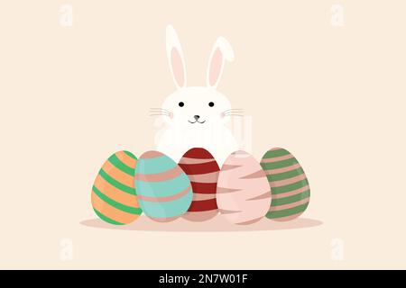 a happy easter poster illustration with eggs and bunny ears Stock Vector