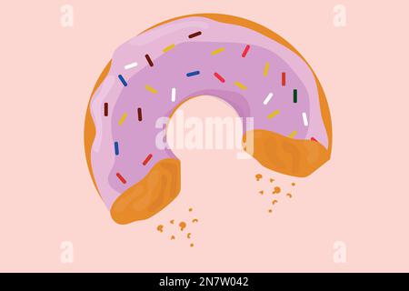a large donut with pink filling and multi-colored sprinkles Stock Vector
