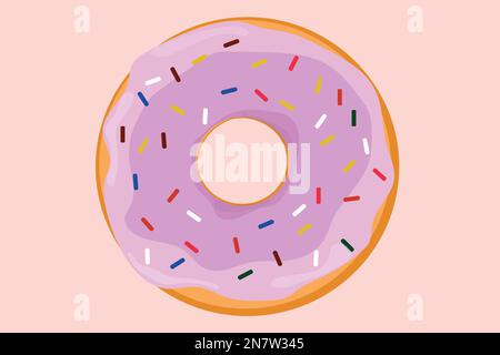 a large donut with pink filling and multi-colored sprinkles Stock Vector