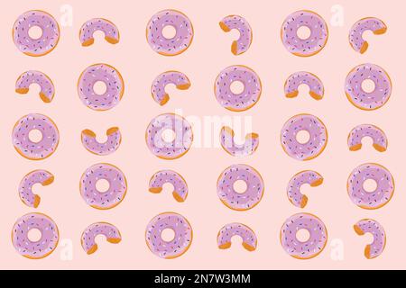 a large donut with pink filling and multi-colored sprinkles texture pattern Stock Vector