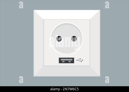 an electrical outlet with usb input white color on the wall Stock Vector
