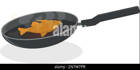 a big goldfish salmon trout in a pan fry Stock Vector