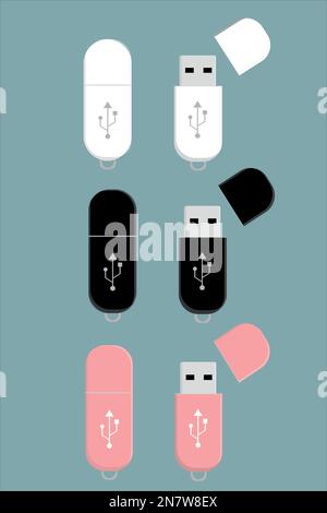 a set of usb flash drives white black and pink Stock Vector