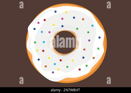 a large donut with white filling and colorful sprinkles Stock Vector