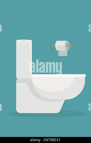 a white ceramic toilet bowl with toilet paper vector illustration Stock Vector