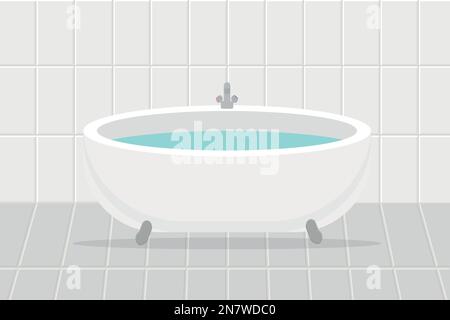a bathroom with water in the shower room with white tiles vector illustration Stock Vector