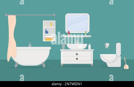 a white ceramic toilet bowl with bathroom sink and mirror in the toilet Stock Vector