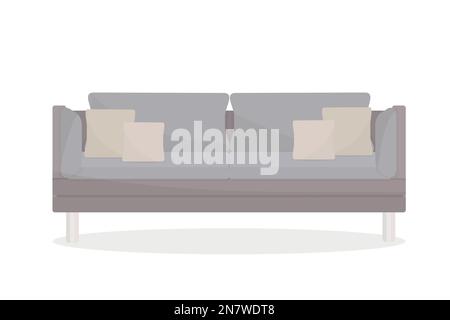 beautiful stylish sofa with pillows for loft apartment interior on white background Stock Vector