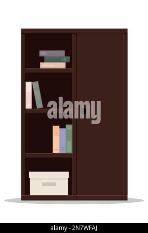a wood office bookcase with books and documents Stock Vector